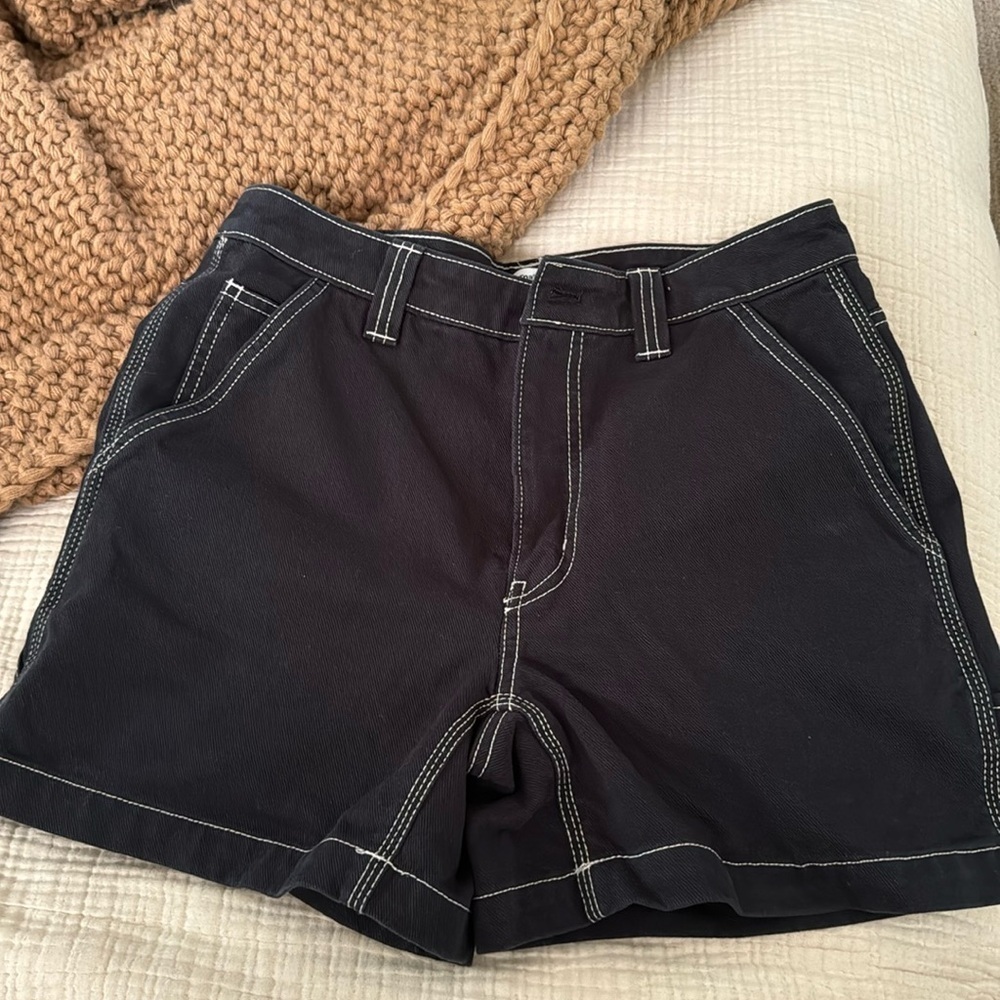 Tna denim high waist shorts, black with white stitching cargo size 6